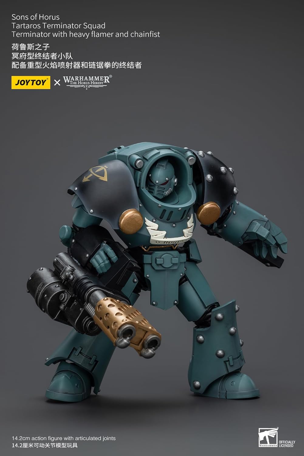 Warhammer 40k: Sons of Horus Tartaros Terminator Squad Terminator mit schwerer Flamme und Kettenfaust, Figur im Maßstab 1:18