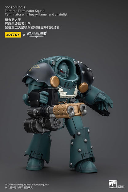 Warhammer 40k: Sons of Horus Tartaros Terminator Squad Terminator mit schwerer Flamme und Kettenfaust, Figur im Maßstab 1:18