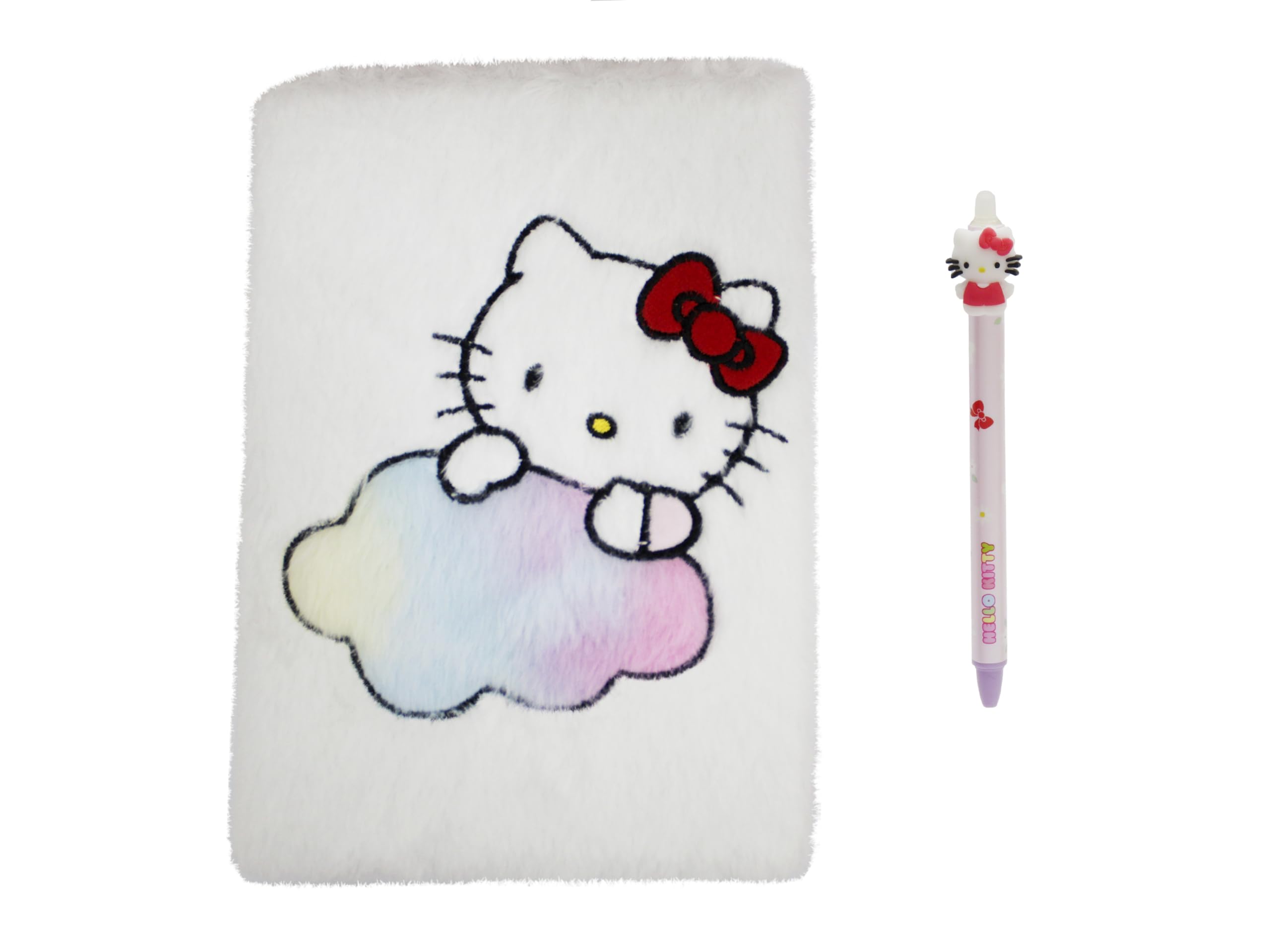 CyP Brands - Hello Kitty, Sanrio, Geschenkset, Notizbuch, Plüschbuch, Kugelschreiber, Weiß, offizielles Produkt, weiß, Sanrio Hello Kitty Set Plüsch-Notizbuch und Kugelschreiber