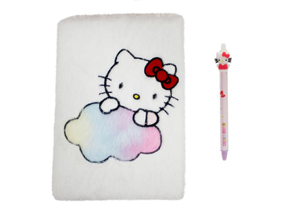 CyP Brands - Hello Kitty, Sanrio, Geschenkset, Notizbuch, Plüschbuch, Kugelschreiber, Weiß, offizielles Produkt, weiß, Sanrio Hello Kitty Set Plüsch-Notizbuch und Kugelschreiber