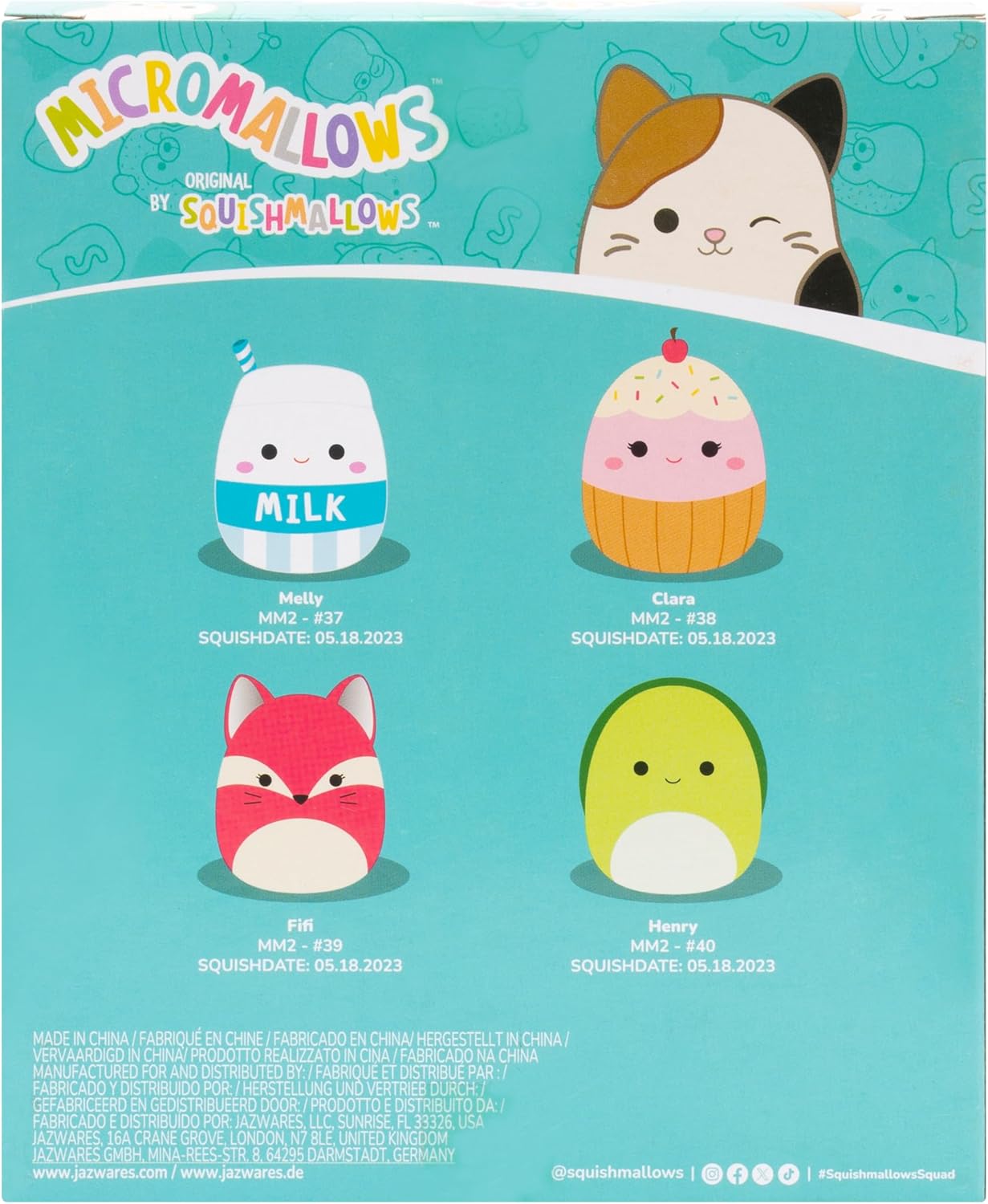Micromallows SQMM0007 4-Pack – Clara Cupcake, Fifi Fox, Henry Turtle, Melly Milk Carton, Multicolour