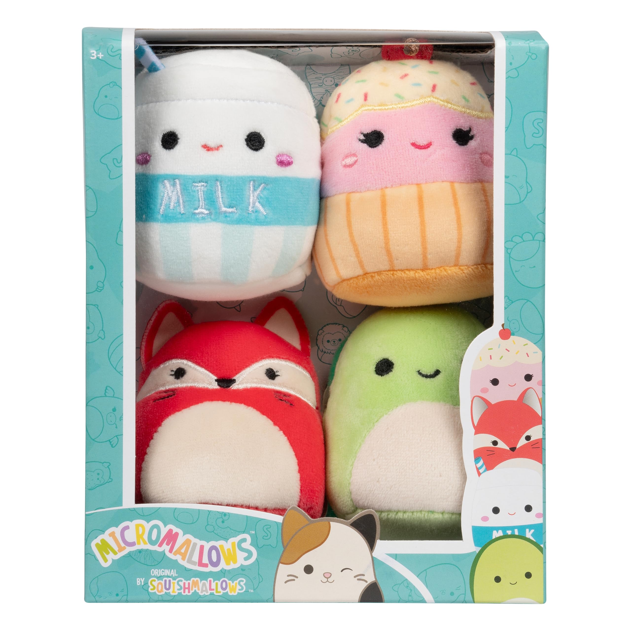Micromallows SQMM0007 4-Pack – Clara Cupcake, Fifi Fox, Henry Turtle, Melly Milk Carton, Multicolour