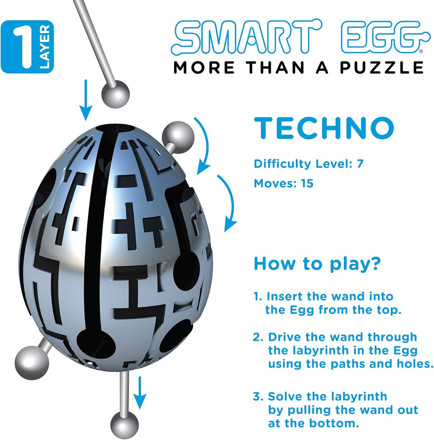 Smart Egg Techno: 3D Maze Puzzle and Educational Toy for Kids, Level 7 (Easy) in a Brain Teaser Series - Challenge and Fun in Solving the Labyrinth inside The Egg