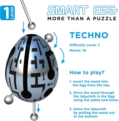 Smart Egg Techno: 3D Maze Puzzle and Educational Toy for Kids, Level 7 (Easy) in a Brain Teaser Series - Challenge and Fun in Solving the Labyrinth inside The Egg