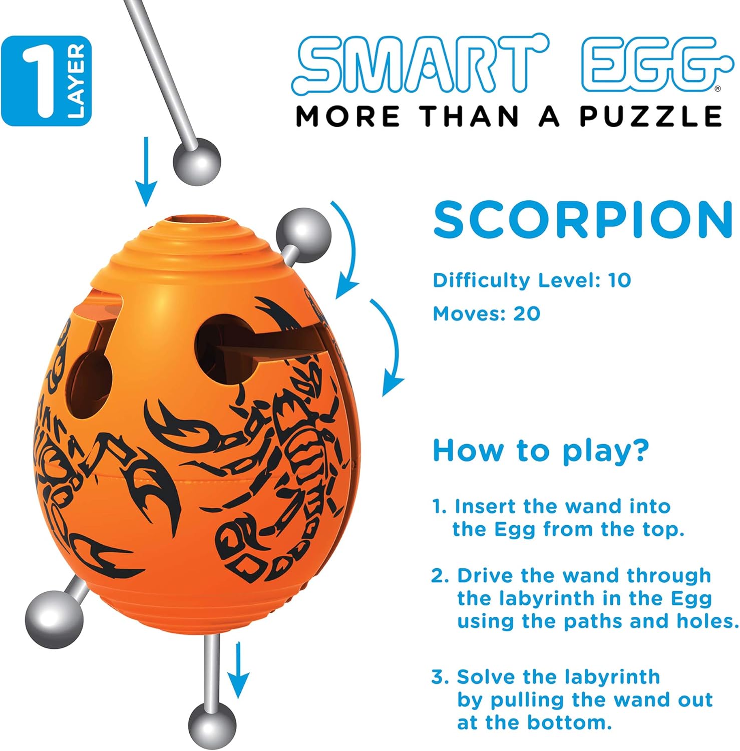Smart Egg Scorpion: 3D Maze Puzzle and Educational Toy for Kids, Level 10 in a Brain Teaser Series - Challenge and Fun in Solving the Labyrinth inside The Egg