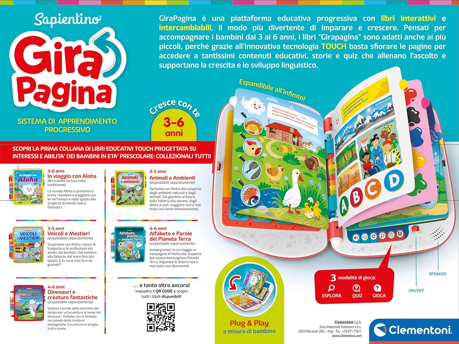 Clementoni - 16430 - Sapientino - Page Girapagina - Electronic Book for Children, Educational Game 2 Years, Interactive Book, Electronic Talking Book, Acoustic Learning, Approach to Reading, with