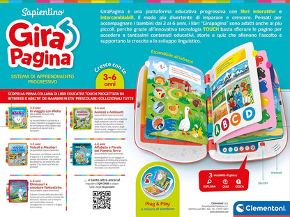 Clementoni - 16430 - Sapientino - Page Girapagina - Electronic Book for Children, Educational Game 2 Years, Interactive Book, Electronic Talking Book, Acoustic Learning, Approach to Reading, with