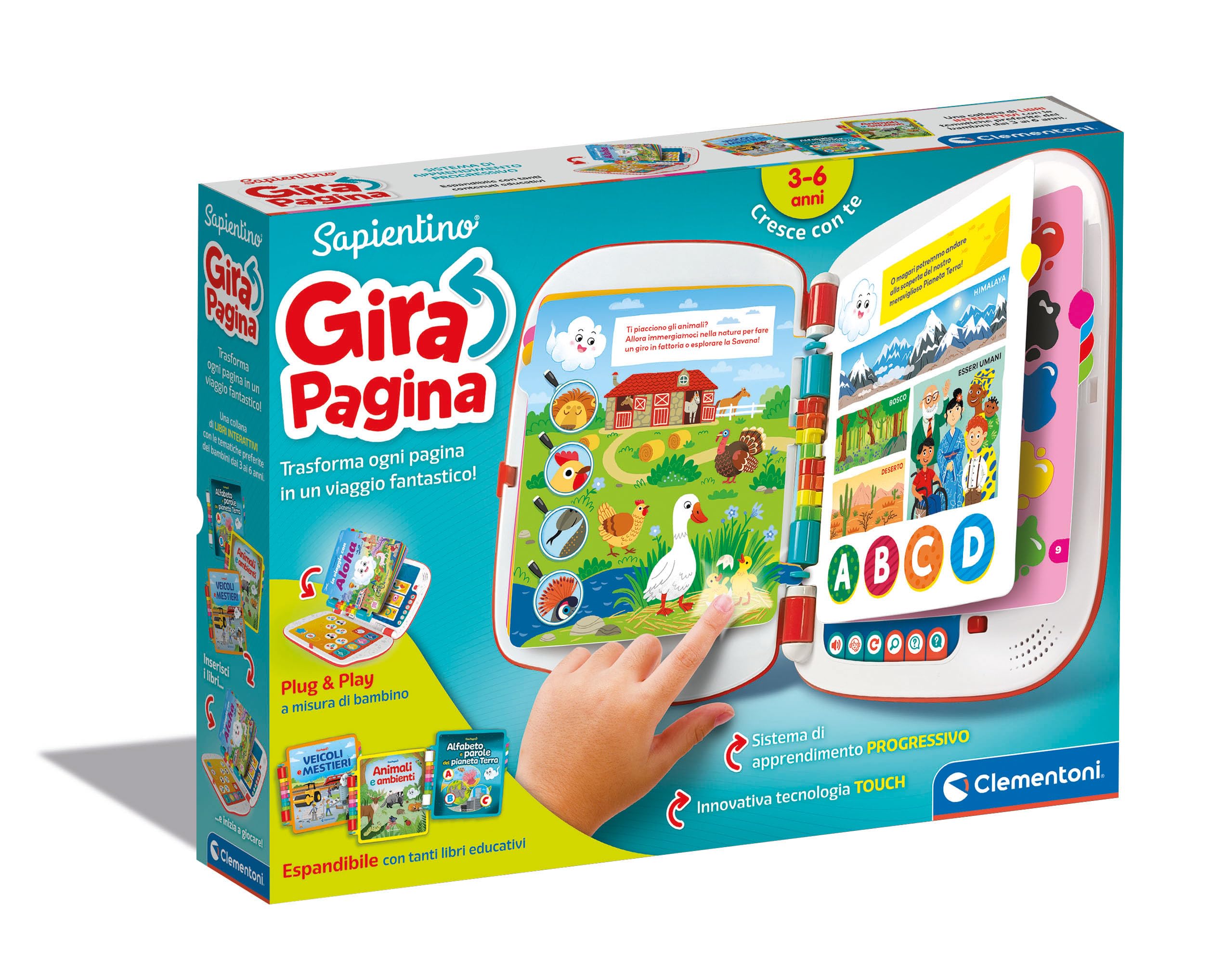 Clementoni - 16430 - Sapientino - Page Girapagina - Electronic Book for Children, Educational Game 2 Years, Interactive Book, Electronic Talking Book, Acoustic Learning, Approach to Reading, with