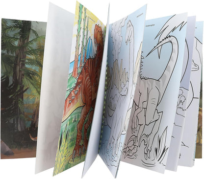 Depesche 12746 Dino World Colouring Book with 30 Pages for Colouring Dinosaur Designs Including 8 Coloured Pencils in Case, Paper, Multicolour, One Size