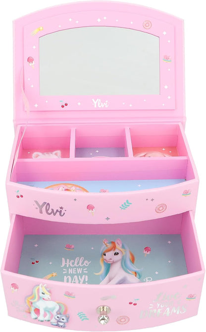 Depesche Ylvi 13203 Small Pink Unicorn Design Jewellery Box with Hinged Lid and Mirror