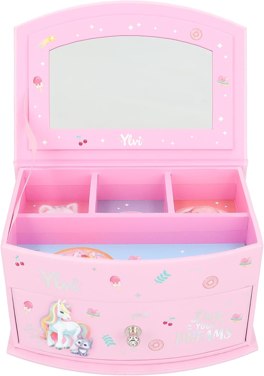 Depesche Ylvi 13203 Small Pink Unicorn Design Jewellery Box with Hinged Lid and Mirror