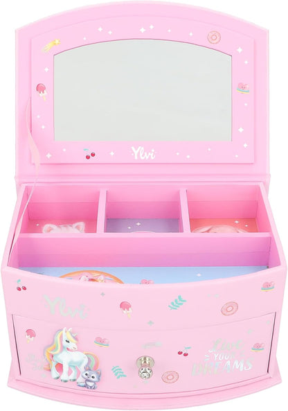Depesche Ylvi 13203 Small Pink Unicorn Design Jewellery Box with Hinged Lid and Mirror