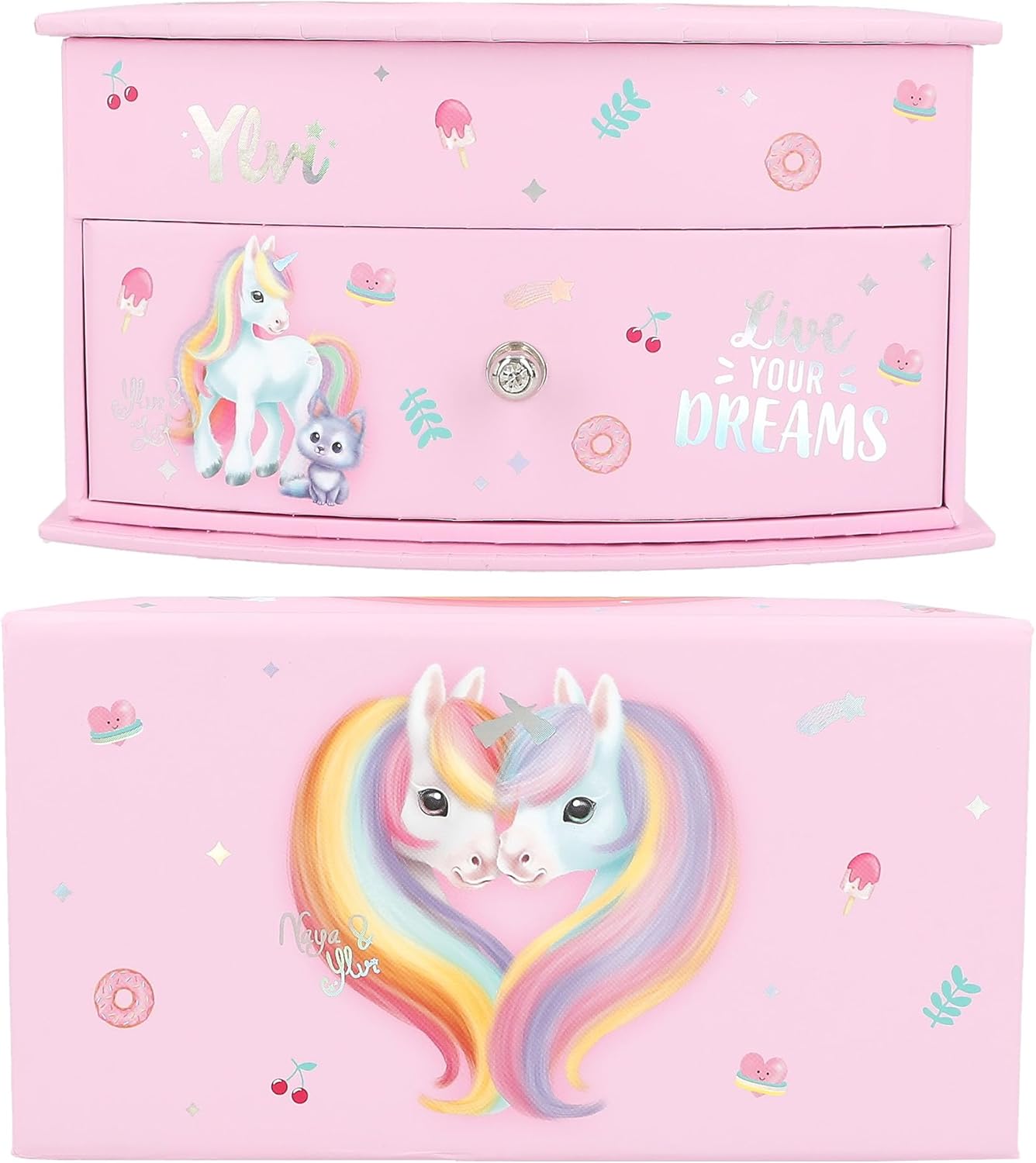 Depesche Ylvi 13203 Small Pink Unicorn Design Jewellery Box with Hinged Lid and Mirror