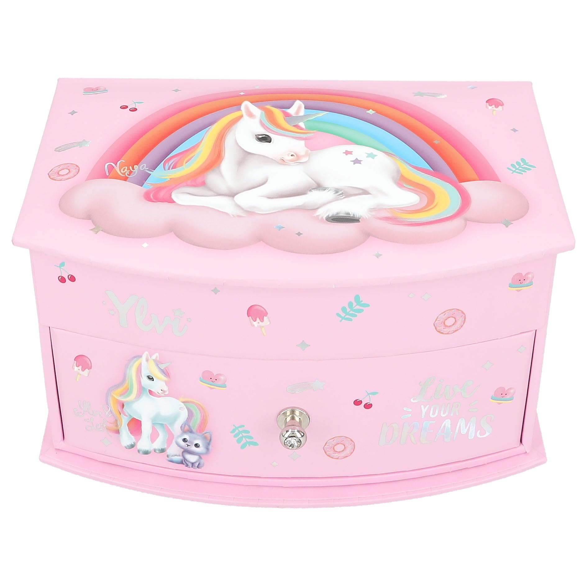 Depesche Ylvi 13203 Small Pink Unicorn Design Jewellery Box with Hinged Lid and Mirror