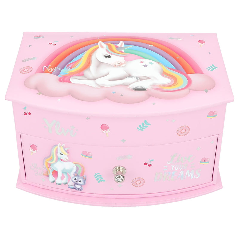 Depesche Ylvi 13203 Small Pink Unicorn Design Jewellery Box with Hinged Lid and Mirror