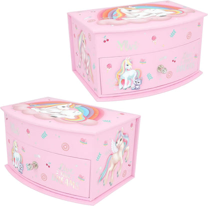 Depesche Ylvi 13203 Small Pink Unicorn Design Jewellery Box with Hinged Lid and Mirror