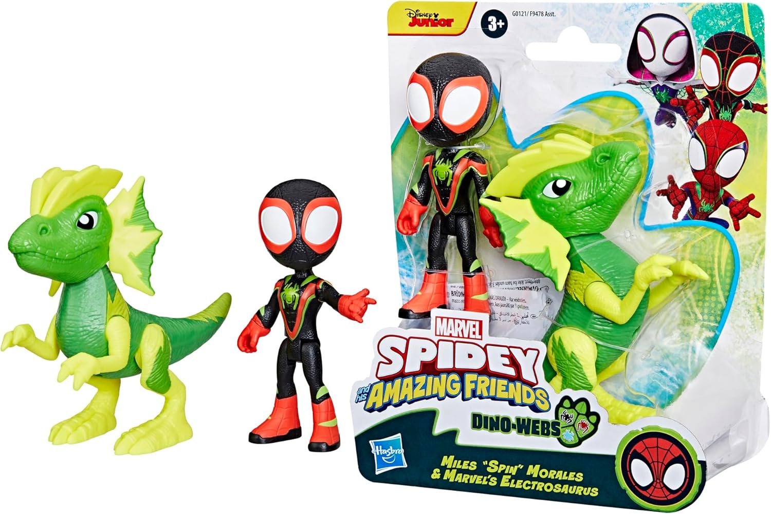 Marvel Spidey und Seine Super-Freunde Dino-Webs, Miles „Spin“ Morales & Marvels Electrosaurus Action-Figuren