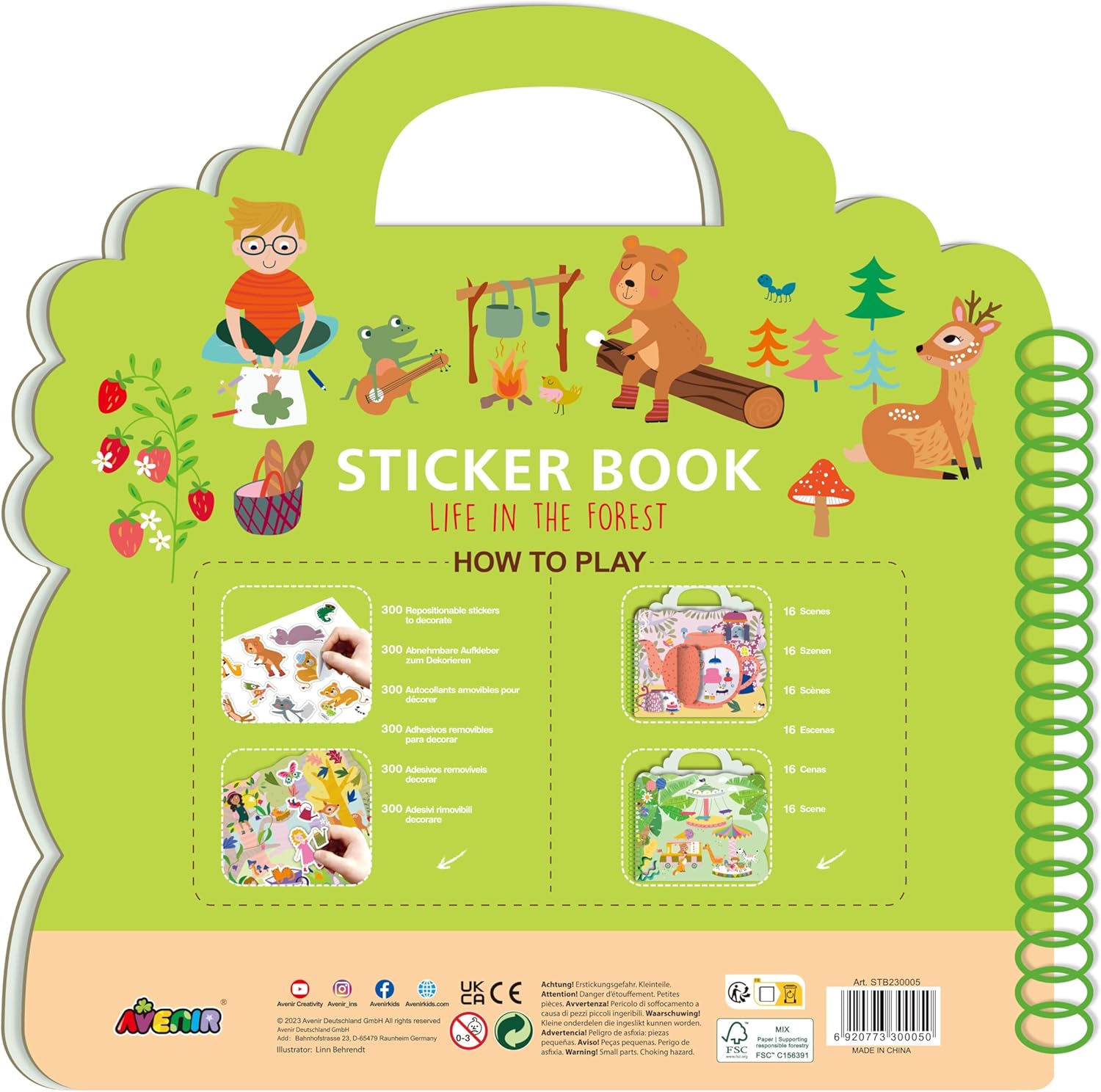 Stickerboek, Bosthema, 16 achtergrondscènes, inclusief pop-up scènes, 300 stickers, ideaal voor onderweg, vanaf 3 jaar