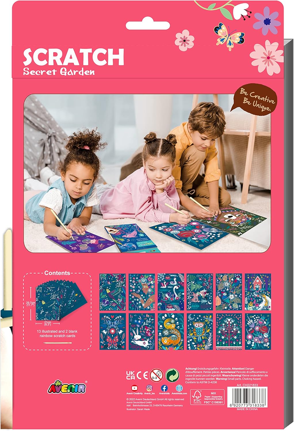 Avenir | A4 Rubbelbuch | Secret Garden | Kratz- und Bastelaktivität für Kinder ab 6 Jahren