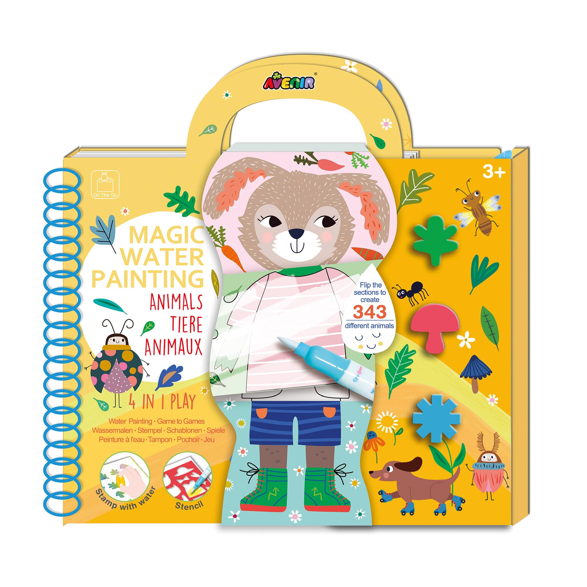 Avenir 6301896 Colouring Game Forest Animals, 4-in-1 Activity Book, DIY Creative Set with Colouring Pictures, Stamps, Stencils and Puzzle Games, for Children from 3 Years