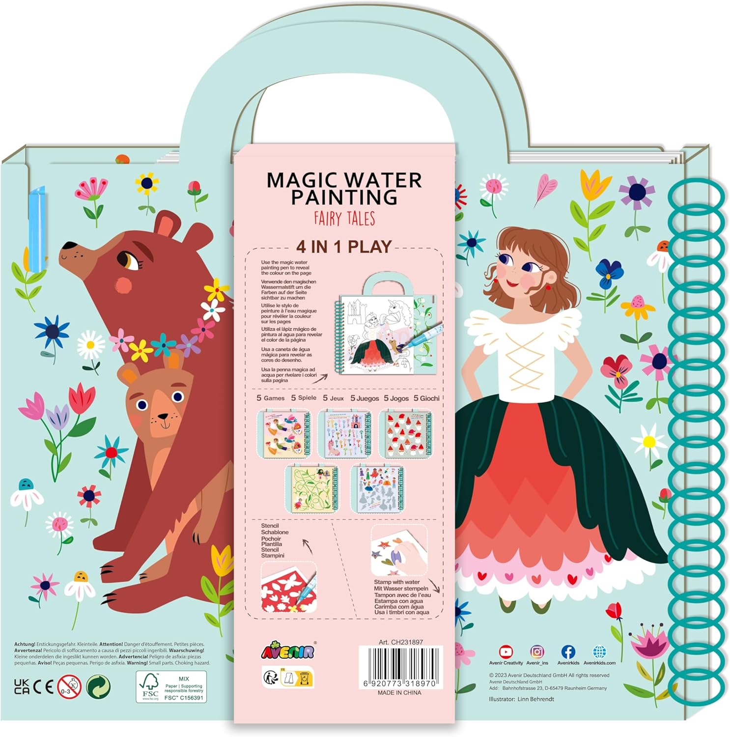 Avenir Magic Water Painting Fairy Tales, Paper, Pink and Blue, one Size