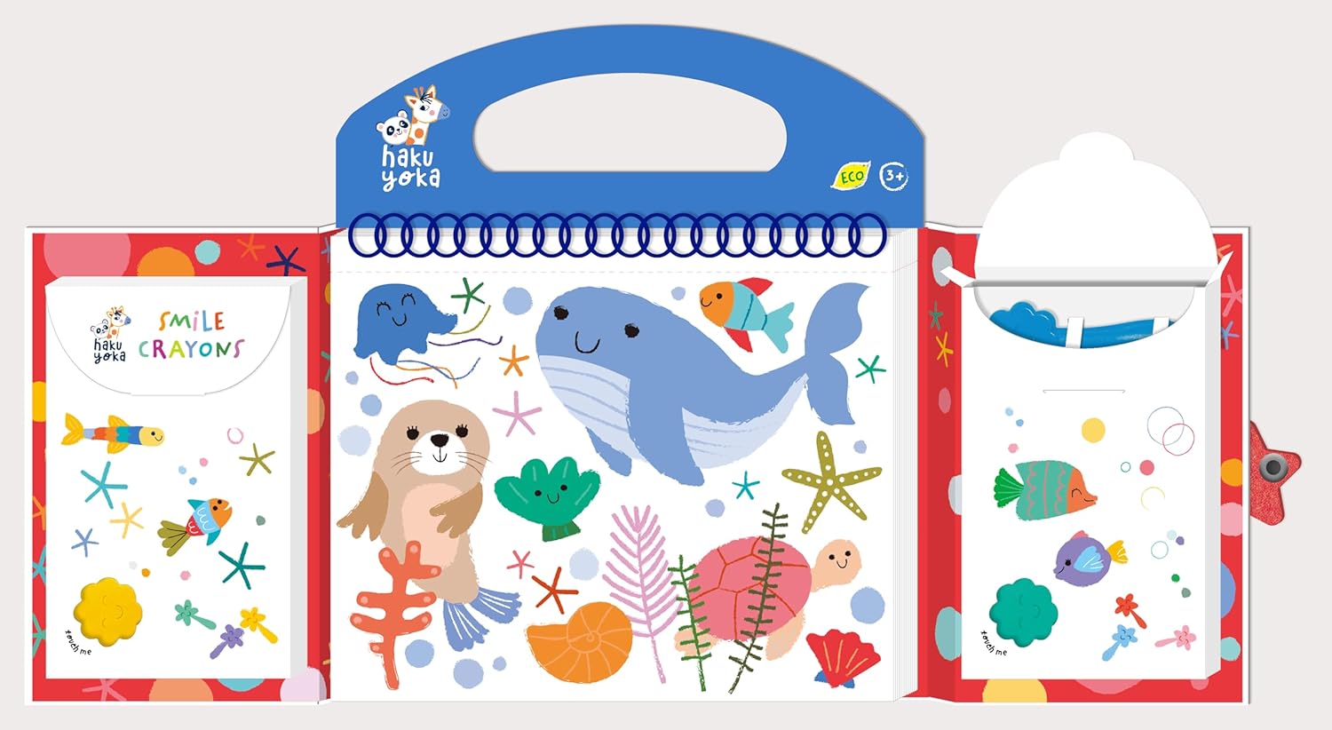 Haku Yoka Sea Friends My First Colouring Kit, On The Go Colouring Kit with 6 Smile Beeswax Crayons, FSC Certified
