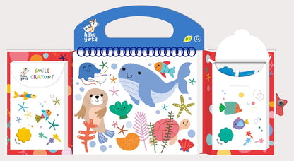 Haku Yoka Sea Friends My First Colouring Kit, On The Go Colouring Kit with 6 Smile Beeswax Crayons, FSC Certified