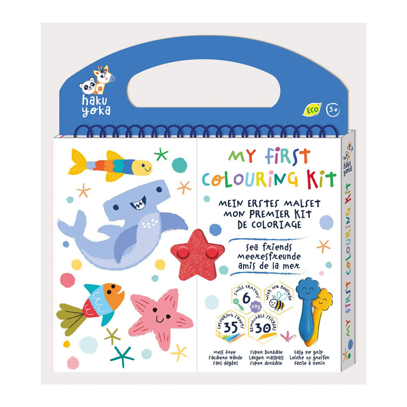 Haku Yoka Sea Friends My First Colouring Kit, On The Go Colouring Kit with 6 Smile Beeswax Crayons, FSC Certified