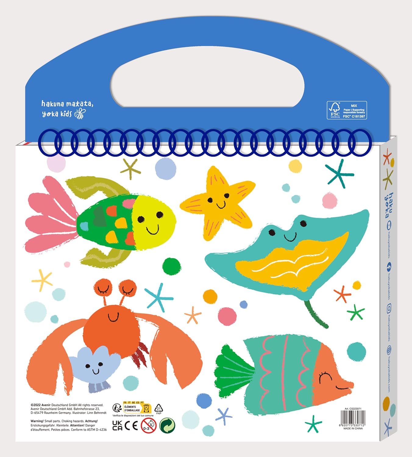Haku Yoka Sea Friends My First Colouring Kit, On The Go Colouring Kit with 6 Smile Beeswax Crayons, FSC Certified