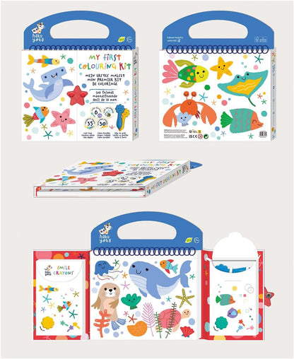 Haku Yoka Sea Friends My First Colouring Kit, On The Go Colouring Kit with 6 Smile Beeswax Crayons, FSC Certified