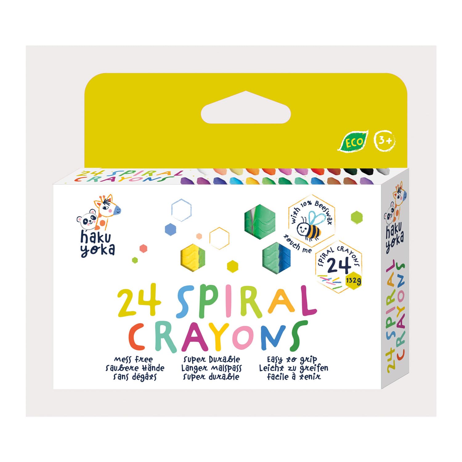 Haku Yoka 6303079 Spiral Wax Crayons Set, 24 Wax Colours, Colourful Wax Crayons with Grip Rings, Easy to Grip, No Staining, Ideal for Children from 3 Years