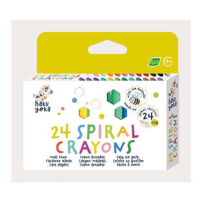 Haku Yoka 6303079 Spiral Wax Crayons Set, 24 Wax Colours, Colourful Wax Crayons with Grip Rings, Easy to Grip, No Staining, Ideal for Children from 3 Years