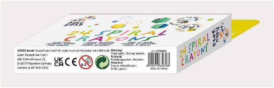 Haku Yoka 6303079 Spiral Wax Crayons Set, 24 Wax Colours, Colourful Wax Crayons with Grip Rings, Easy to Grip, No Staining, Ideal for Children from 3 Years