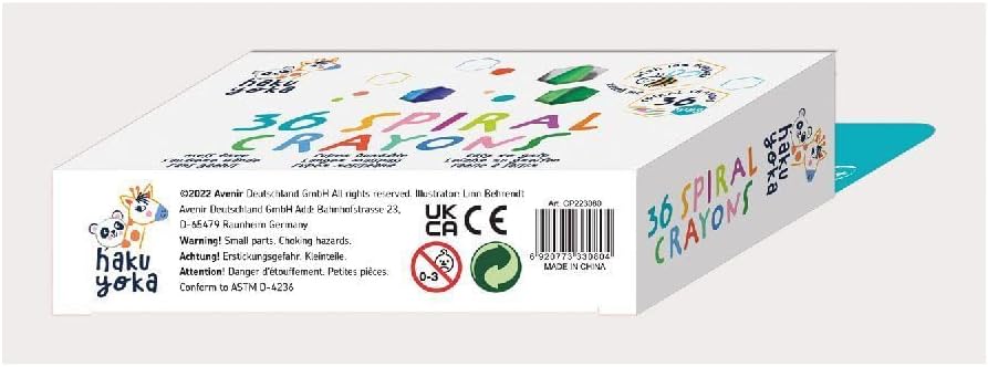 Haku Yoka Spiral Crayons, 36 Colours, Mess Free, Super Durable and Easy to Grip Crayons for Ages 2 years+, Natural Beeswax & Organic Mineral Coloured Crayon