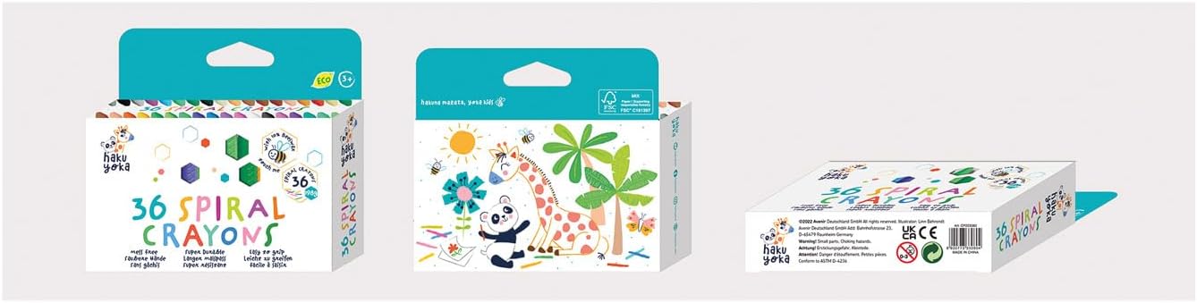 Haku Yoka Spiral Crayons, 36 Colours, Mess Free, Super Durable and Easy to Grip Crayons for Ages 2 years+, Natural Beeswax & Organic Mineral Coloured Crayon