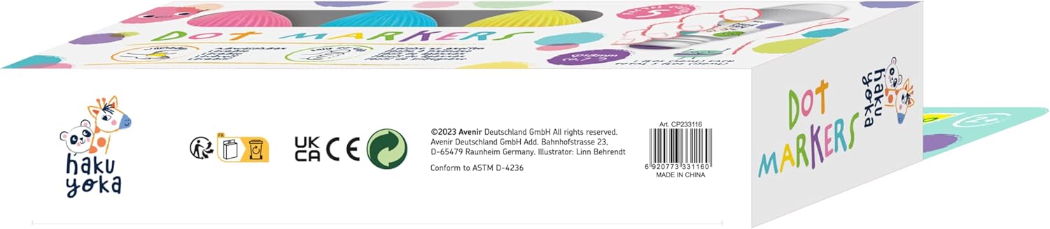 Hakuyoka Punktmarker, abwaschbar, 5-Farben-Set, griffig und ungiftig, lustige Punktkunst für Kinder (Pastellfarben