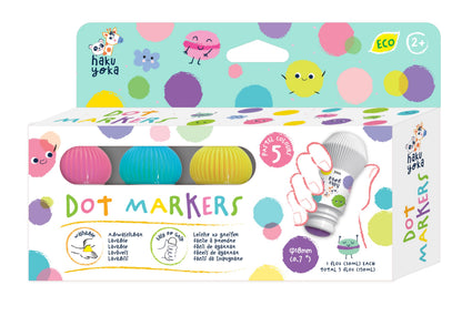 Hakuyoka Punktmarker, abwaschbar, 5-Farben-Set, griffig und ungiftig, lustige Punktkunst für Kinder (Pastellfarben
