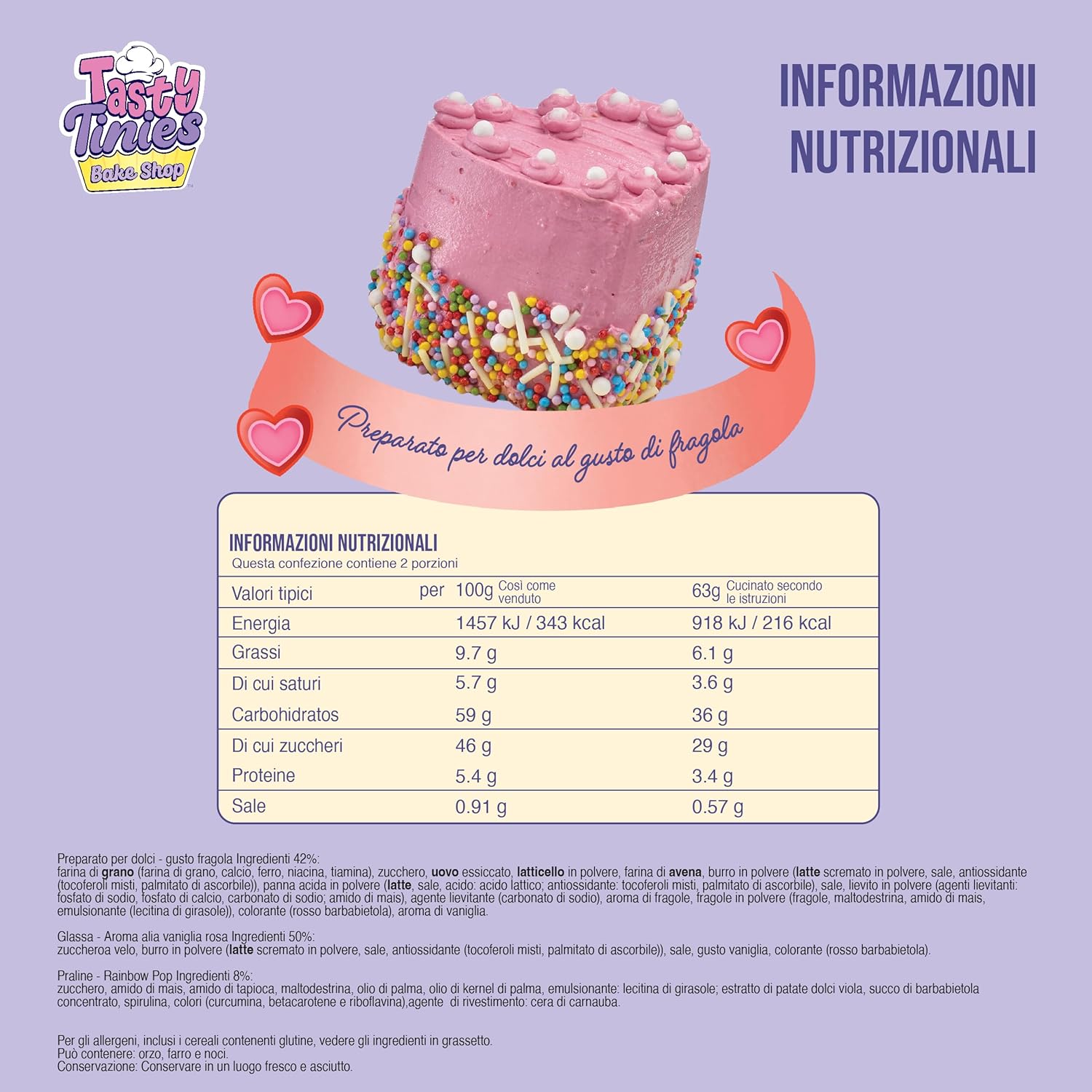 Goliath Tasty TINIES - Strawberry Cake - Creative Baking Kit for Children from 6 Years Old - Includes 2 Cake Preps, Pink Icing, Rainbow Decoration and Accessories - Microwave Cooking 25s. Pastel Strawberry
