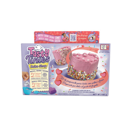 Goliath Tasty TINIES - Strawberry Cake - Creative Baking Kit for Children from 6 Years Old - Includes 2 Cake Preps, Pink Icing, Rainbow Decoration and Accessories - Microwave Cooking 25s. Pastel Strawberry