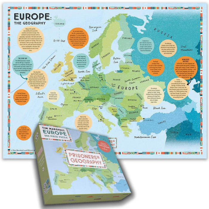 Explore Europe with Prisoners of Geography 500-Piece Jigsaw Map – A Fascinating Insight into Europe’s Geography and Politics - Size 50 x 38 CM