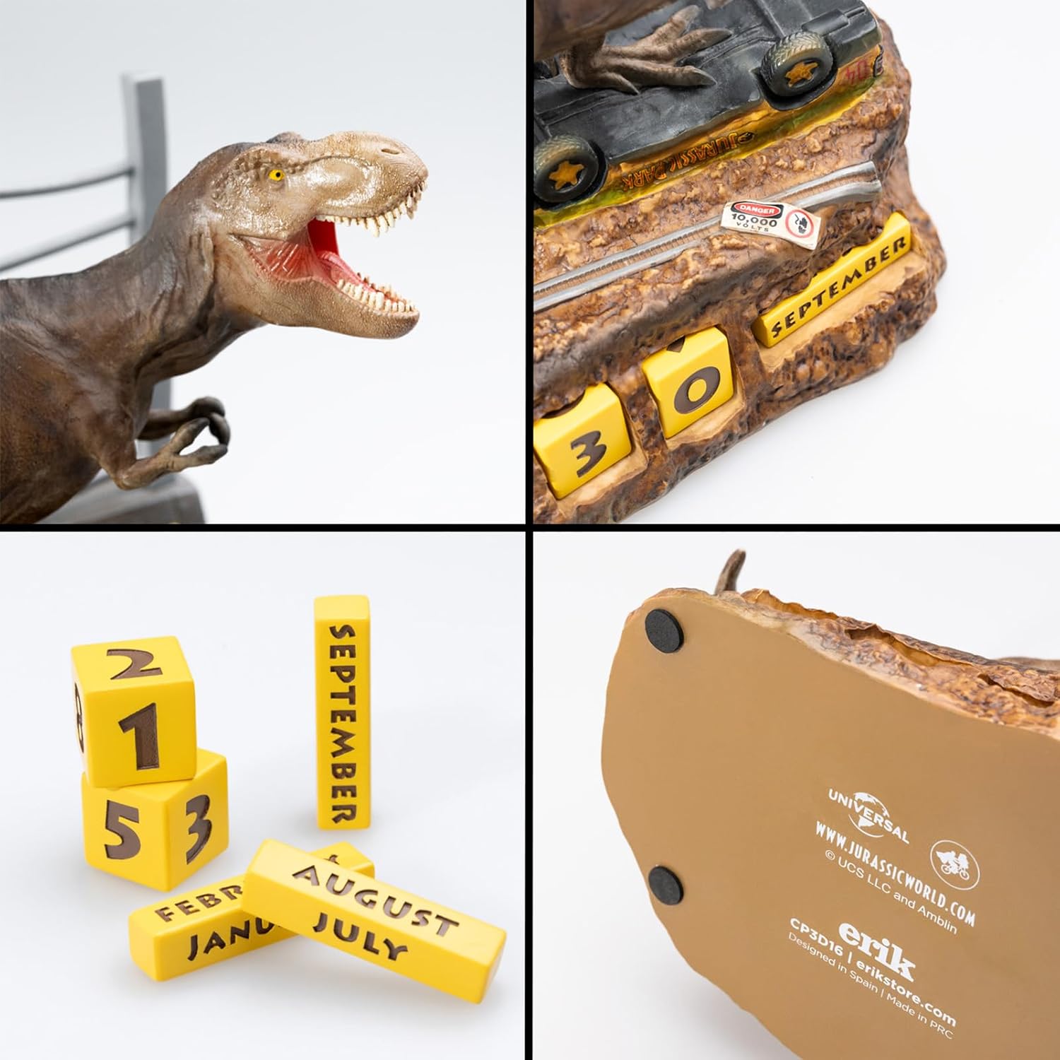 Grupo Erik Jurassic Park Ewiger Kalender - Jurassic Park Figur - 3D Kalender Tischkalender zum Aufstellen - Dauerkalender - Offizieller Jurassic Park Fanartikel Büro Deko