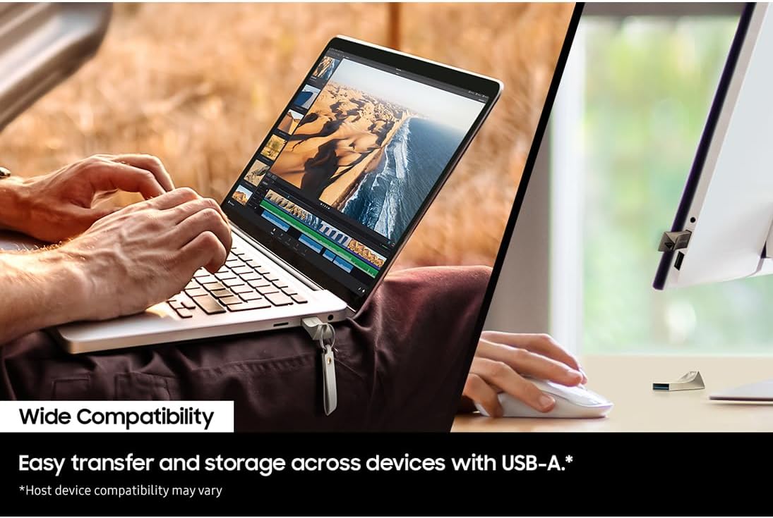 Samsung BAR Plus USB Flash Drive Type-A, 512 GB, 400 MB/s Read, 110 MB/s Write, Durable USB 3.2 Memory Stick with Key Ring, Champagne Silver, MUF-512BE3/APC