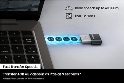 Samsung FIT Plus USB-Stick Typ-A, 512 GB, 400 MB/s Lesen, 110 MB/s Schreiben, Kompakter USB 3.2 Speicherstick mit Schlüsselring, Gray, MUF-512AB/APC