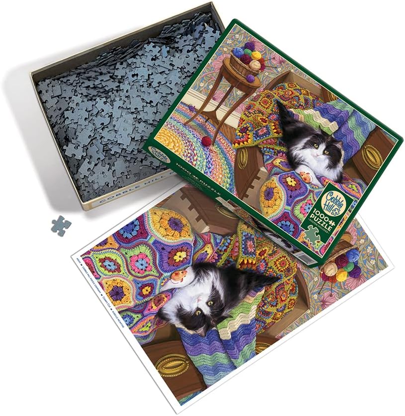 Cobble Hill 1000 Piece Puzzle Comfy Cat-Sample Poster Included