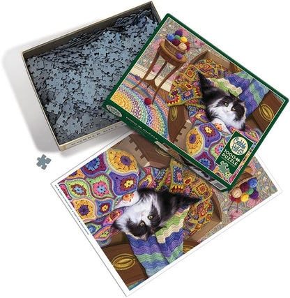 Cobble Hill 1000 Piece Puzzle Comfy Cat-Sample Poster Included