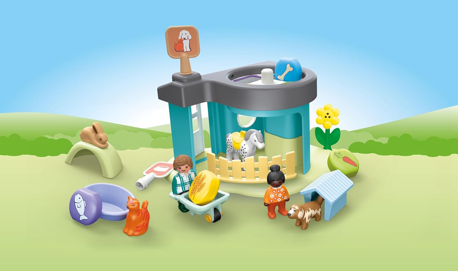 Playmobil Junior 71690 dierenpension, inclusief vier huisdieren, duurzaam speelgoed van kunststof op plantaardige basis, speelgoed voor kinderen vanaf 12 maanden