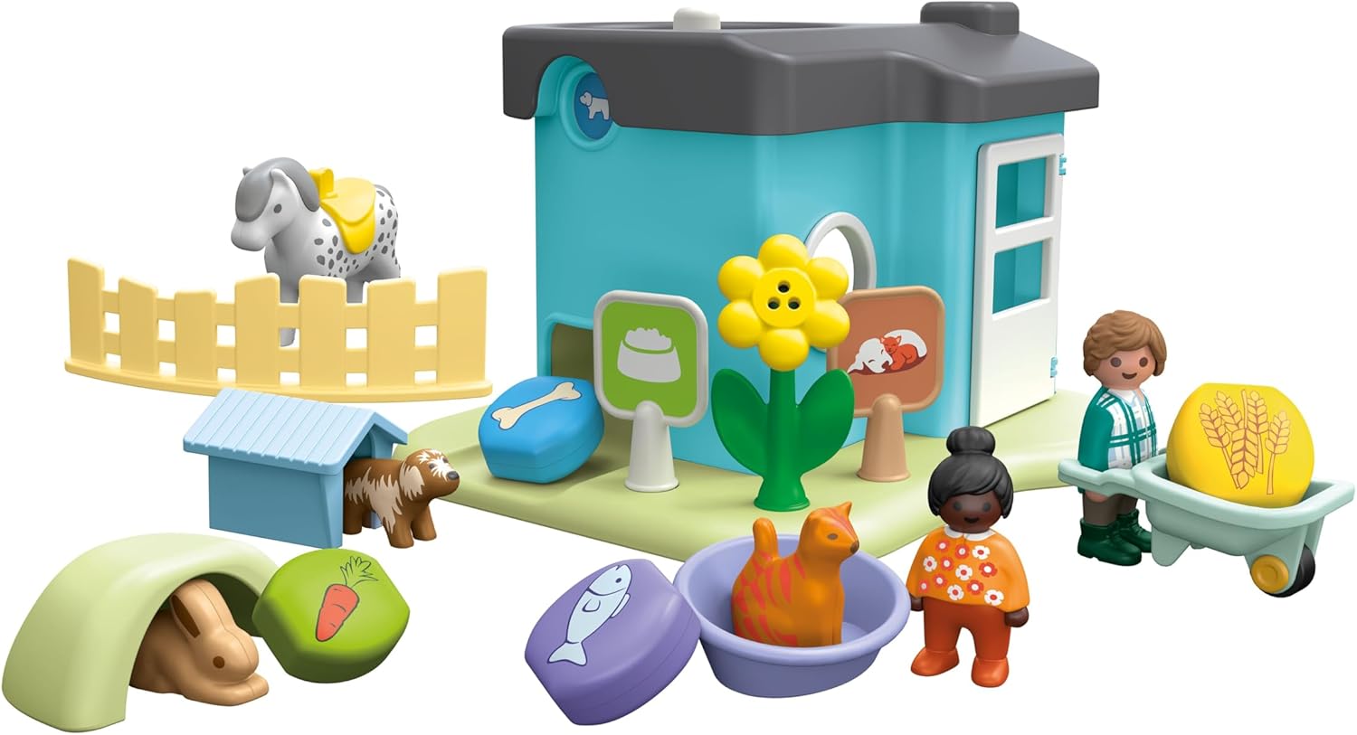 Playmobil Junior 71690 dierenpension, inclusief vier huisdieren, duurzaam speelgoed van kunststof op plantaardige basis, speelgoed voor kinderen vanaf 12 maanden