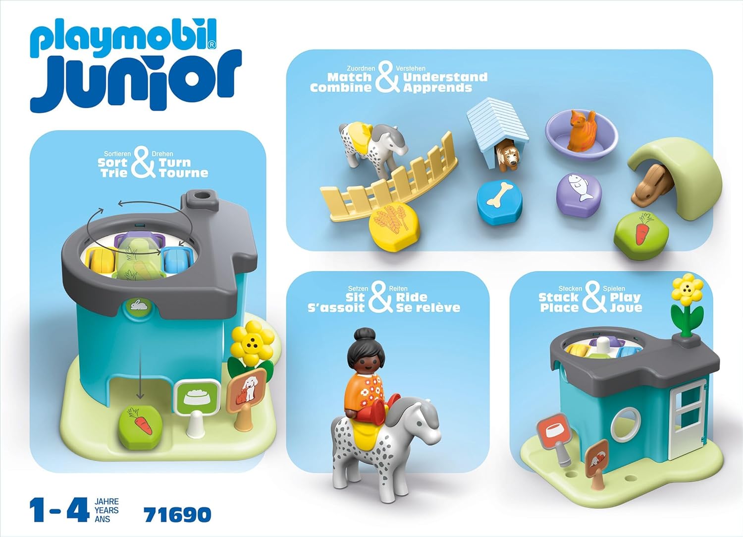 Playmobil Junior 71690 dierenpension, inclusief vier huisdieren, duurzaam speelgoed van kunststof op plantaardige basis, speelgoed voor kinderen vanaf 12 maanden