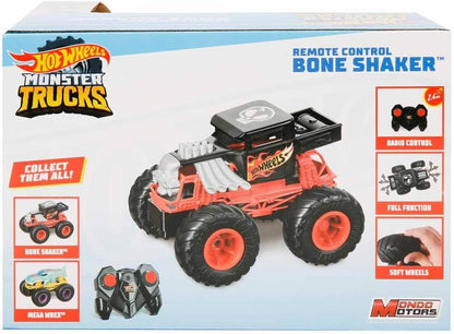 Mondo 63679 HOT WHEELS RC MONSTER TRUCK BONE SHAKER 17 Motors Remote Control Car for Kids 2.4 GHz-Red/Black-63679, Livery