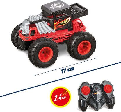 Mondo 63679 HOT WHEELS RC MONSTER TRUCK BONE SHAKER 17 Motors Remote Control Car for Kids 2.4 GHz-Red/Black-63679, Livery